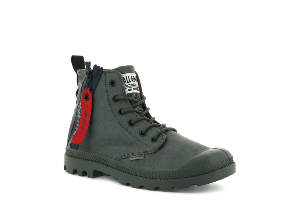 Botas Palladium En Uruguay PAMPA UNZIPPED Mujer Verde Oliva